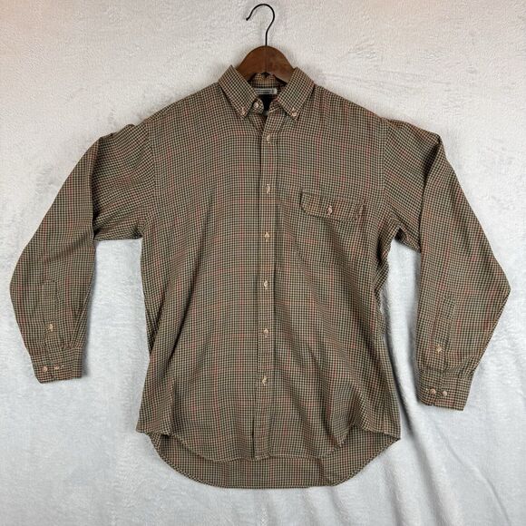 Enro Button Down Shirt Mens Medium Long Sleeve Plaid Brown Red Blue Pocket - Picture 1 of 8
